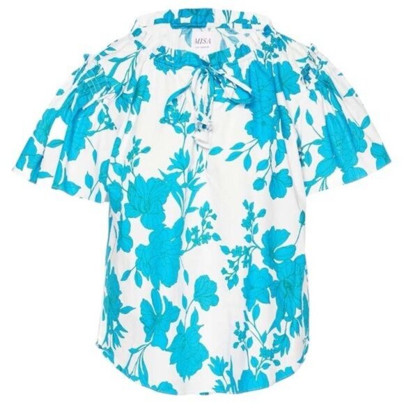NEW MISA Suparna Top in Turquoise Summer Floral Print Feminine Cottagecore XXS - Picture 3 of 8